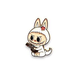 Labubu White Playing Guitar Fan Art Enamel Pin Lapel Pin